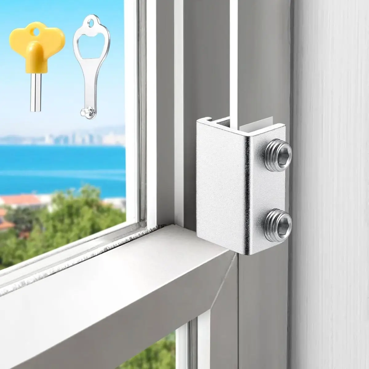 Sliding Window Locks with Keys – 2 Sets Adjustable Aluminum Window Stops for Horizontal & Vertical Windows