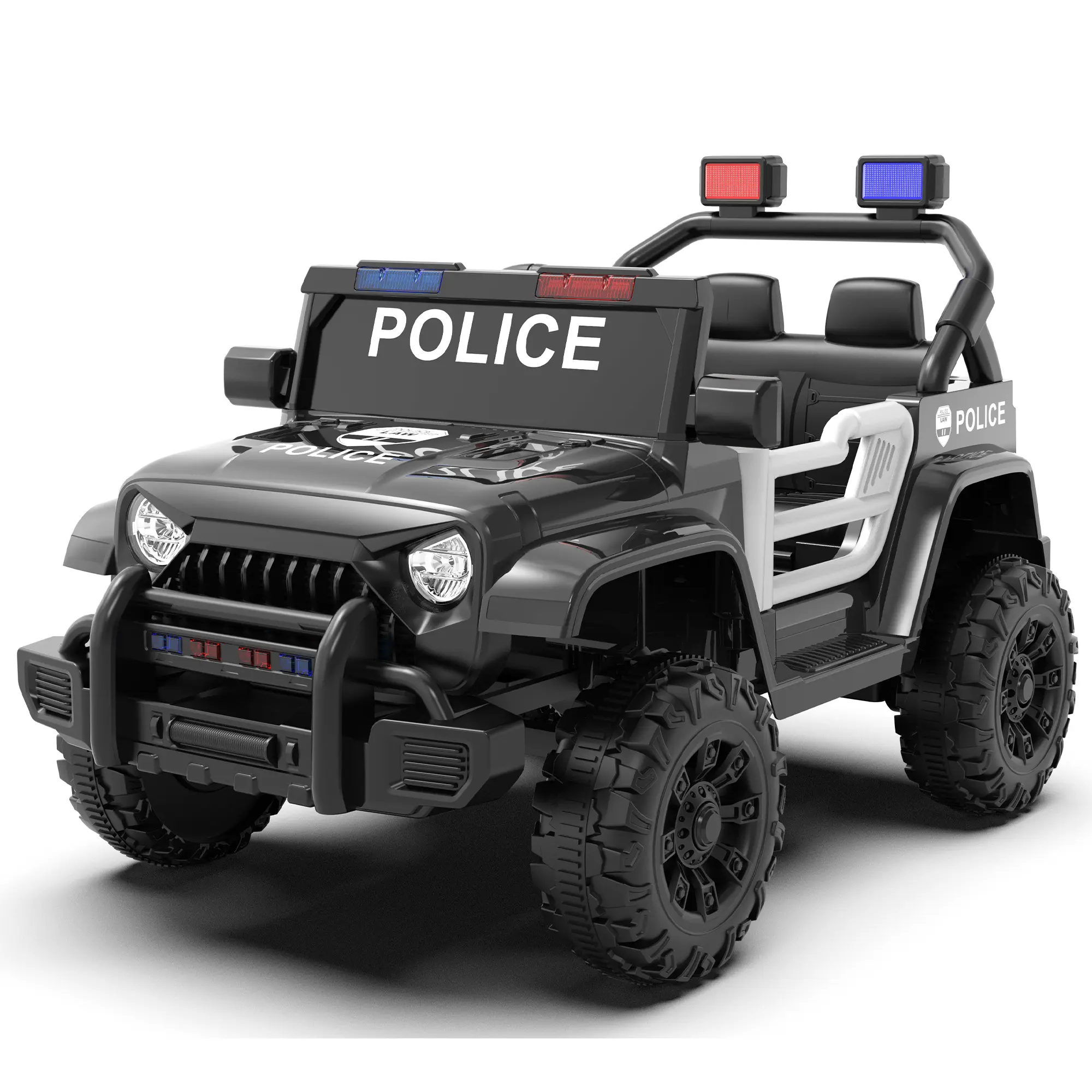 Mersco 12V Battery-Powered Kids Electric Patrol Car - 66.14 lbs, 2-4 Years Christmas Gift, Parent Remote Control, Dual Drive, 4-Wheel Suspension, Bright LED Headlights, Double Door, Music, Bluetooth, MP3, USB, Quick-Release Steering Wheel, Slow Start, Bum