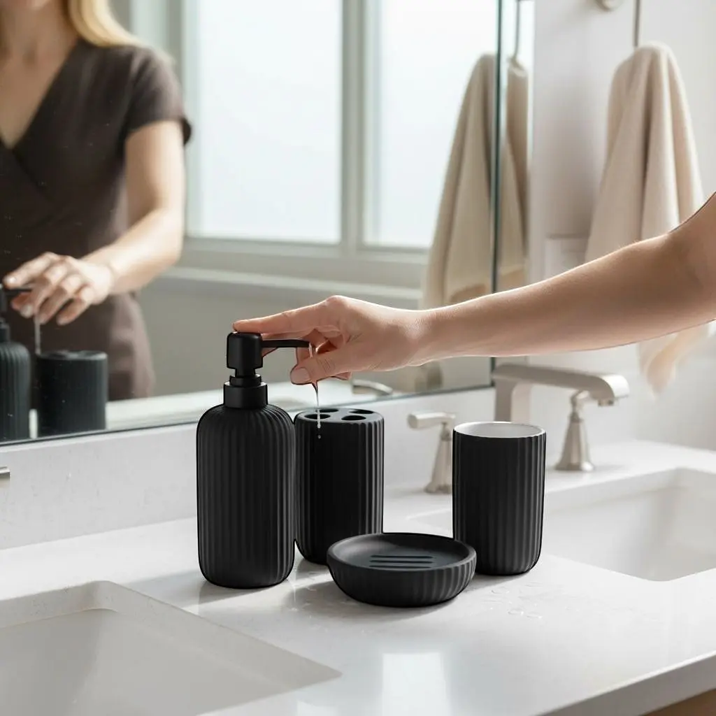 Ribbed Bathroom Accessory Set 4 Pieces