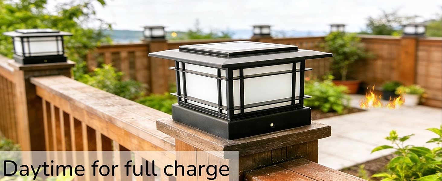 4x4 Solar Post Cap Lights Outdoor with Flickering Flame Light, Black Shell Fence Post Solar Lights Fit 4x4 Vinyl/Wooden Posts, Brightness LED Lighting Decor for Garden Deck Patio, 2 Pack