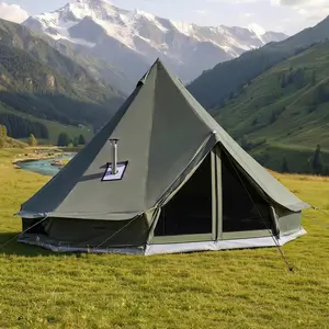 VEVOR Canvas Bell Tent, 4 Seasons 16.4 ft Yurt Tent for Camping with Stove Jack, Canvas Breathable Holds up to 7 People with Zipped Detachable Floor, for Family Camping Glamping Outdoor Hunting Party