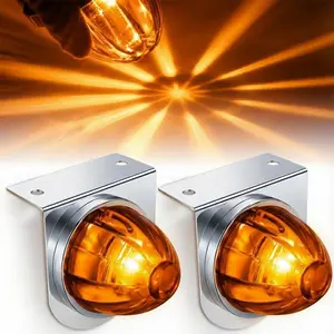 2PCS Amber LED Star Watermelon Side Marker Lights with Brackets Indicator for Semi Truck