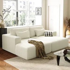 86.6” Oversized Double Chaise Lounge Sofa Bed with 2 Pillows, Deep Seat Corduroy Cloud Loveseat Chair, No Assembly, Plush Upholstered Sleeper for Living Room or Bedroom