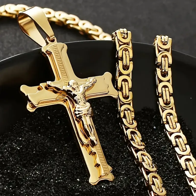 Men's Stainless Steel Cross Faith Pendant Baptism Christian Jewelry Jesus Hip Hop Necklace for Daily Party Wear Ideal Gift for Relatives Friends Holiday Birthday Present