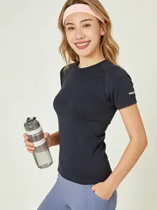 Women's Yoga Letter Round Neck Short Sleeve T-Shirt, High Stretch Breathable Fitness Running Yoga Top, Quick Dry Sportswear, Activewear t shirt