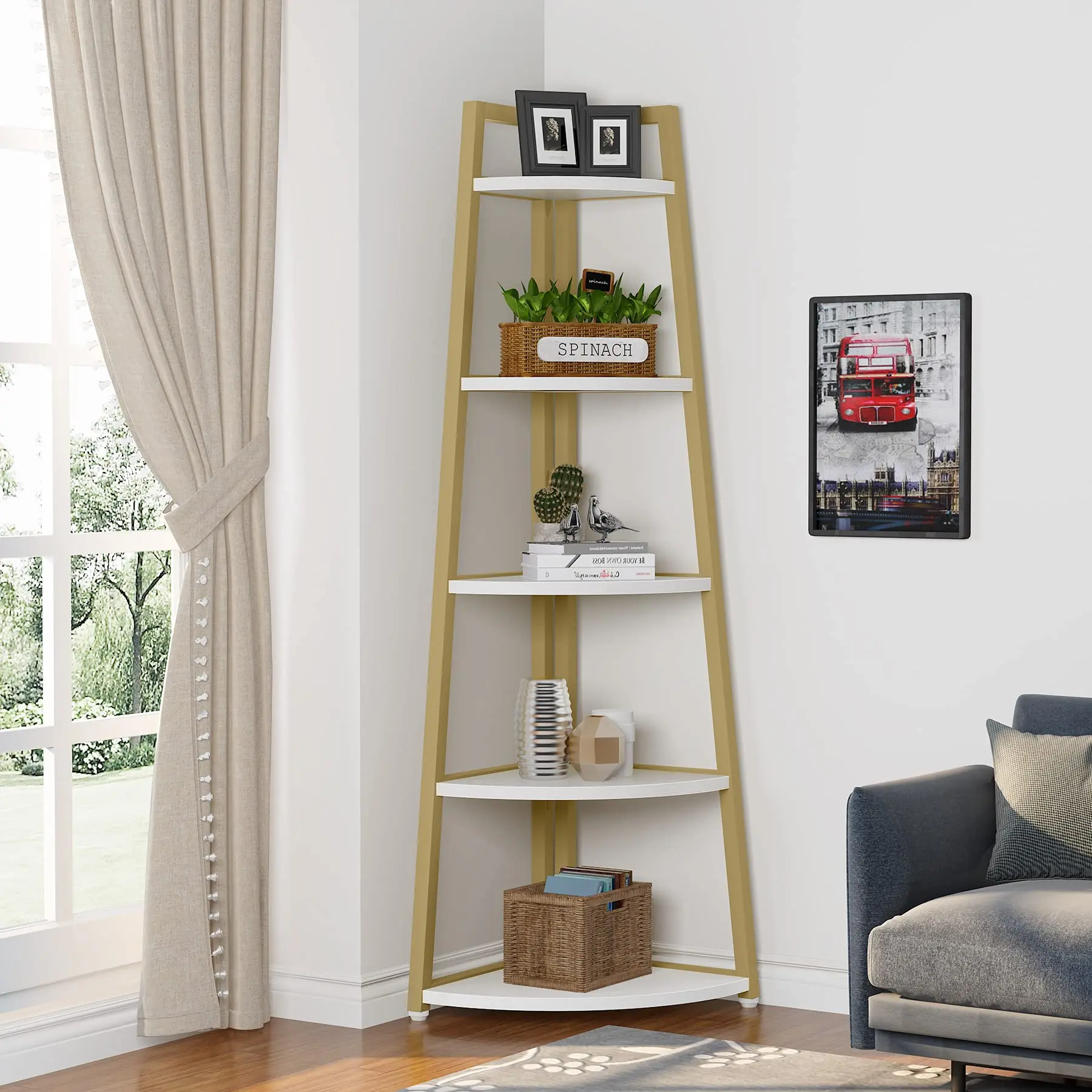 Tribesigns 70 inch Tall Corner Shelf, 5 Tier Corner Bookshelf Bookcase Modern Corner Ladder Shelf Plant Stand for Living Room, Kitchen, Home Office,Multifunctional Corner Storage Shelf Organiser Racks