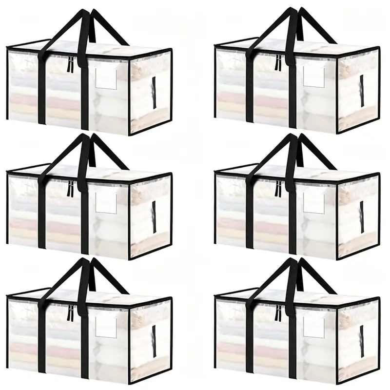 Large Storage Bags with Flip Top - Large-Capacity, Transparent, Thick Formaldehyde-Free Plastic Foldable Rectangle Bags for Storage Organization, Clothes, Home & Dorm Organization Supplies