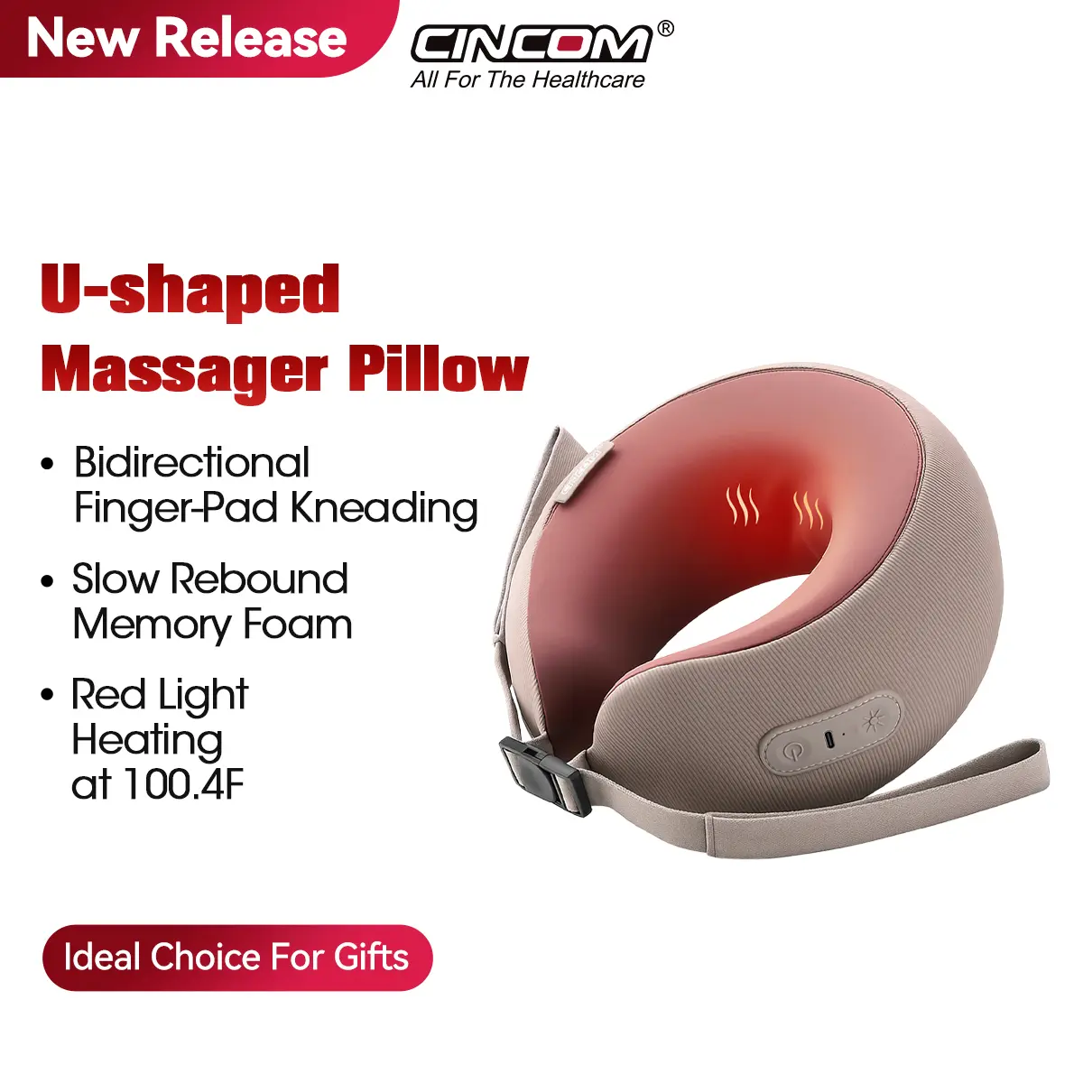 CINCOM U-Shaped Neck Massager Pillow(Mocha Coffee) for Cervical Support, with Soothing Heat & Kneading, 360° Memory Foam Support, Cordless, Rechargeable & Portable, Perfect Gift for Black Friday, Thanksgiving, Christmas, Birthdays & More,dorm essentials