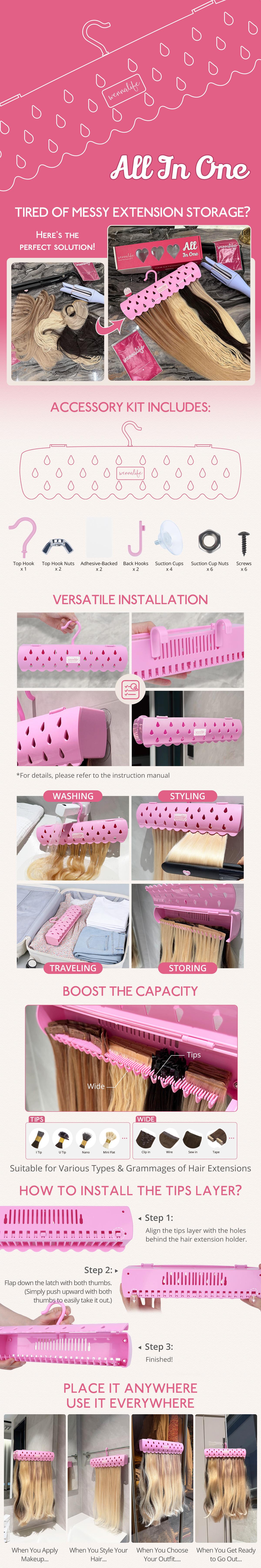 WENNALIFE Hair Extension Holder, Hair Extension Storage for Clip in Hair Extensions Tape ins Tips Braiding Hair Rack for Styling, Washing, Traveling, Storing Hair #Pink ABS Material Sturdy Organizer #SpringStatements WENNALIFE Hair Extension Holder, Hair Extension Storage for Clip in Hair Extensions Tape ins Tips Braiding Hair Rack for Styling, Washing, Traveling, Storing Hair #Pink ABS Material Sturdy Organizer #SpringStatements