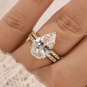 Effinny Jewelry 4.5ct Pear Cut 2PC Wedding Ring Set, S925 Sterling Silver, 5A Cubic Zirconia Promise Ring, Bridal Set Rings for Women