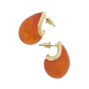 Rosey Sculpted Marble Resin Drop Earrings in Burnt Orange