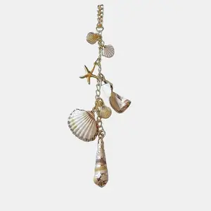 Sea Shells Car Decor Cute Coastal Hanging Charm for Rear View Mirror Boho Beach Themed Hand-Made Starfish Conchas Aesthetic Ornament Pendant for Women