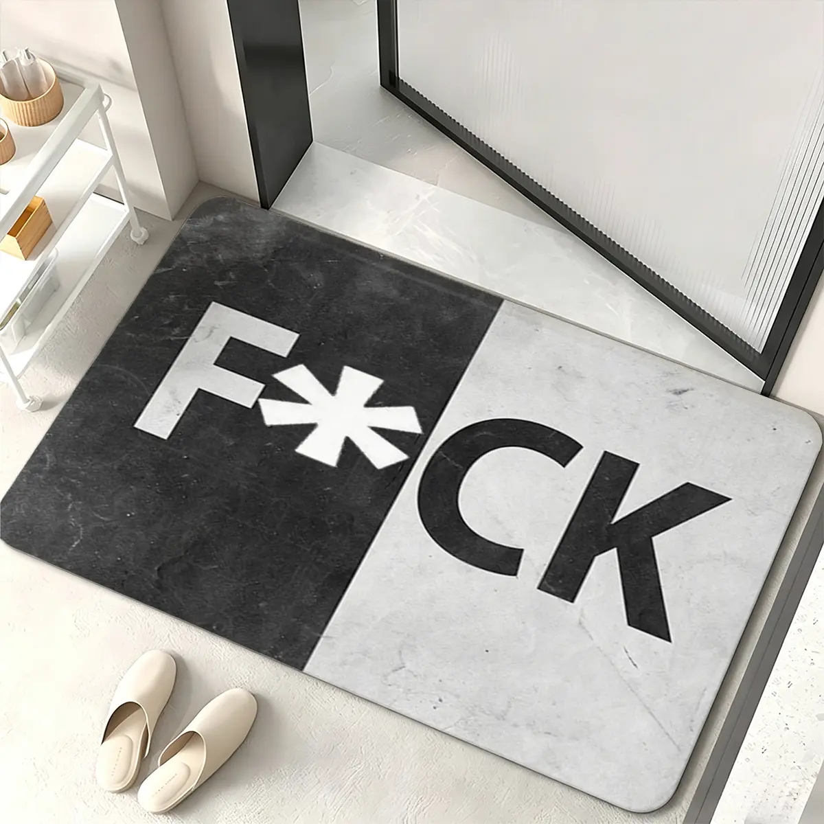Modern Black & White Flannel Door Mat 16×24in, Soft Non-Slip Entry Rug, Absorbent Indoor Floor Mat for Front Door, Bathroom, Kitchen, Bedroom, Washable Home Decor
