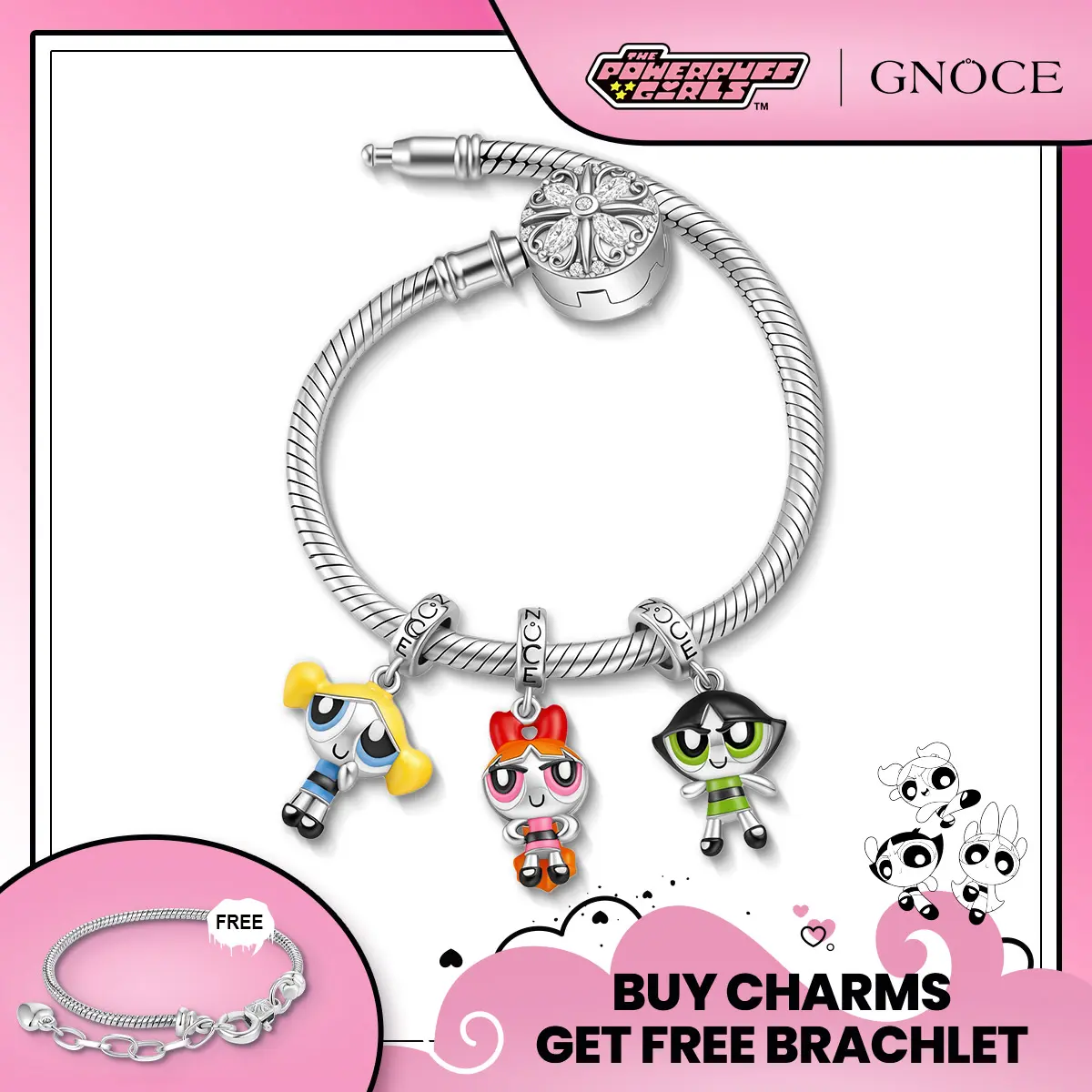 Gnoce Officially Licensed Powerpuff Girls Bracelet Design Charm - Buttercup-Inspired Women's Costume Jewelry, Accessories for Women, Playful Birthday Gift