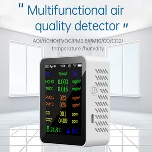 Rechargeable 10-In-1 Air Quality Monitor, Real-Time Co2 Formaldehyde Tvoc Detection, LCD Display, Sound Alarm, Home Office Use