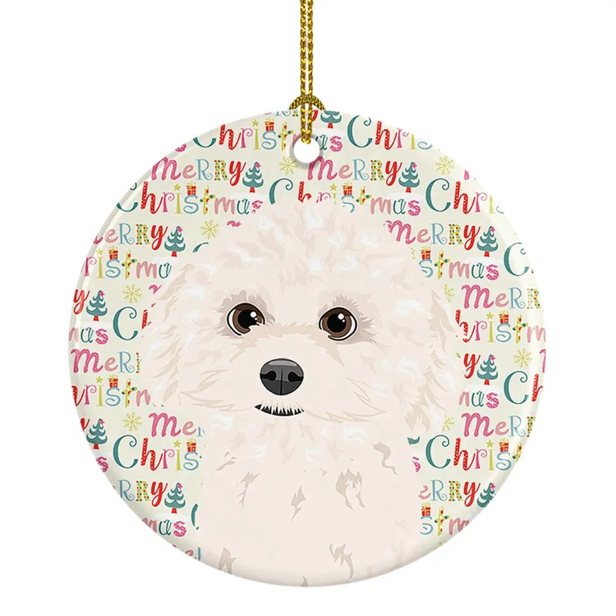 2.8 x 2.8 in. Unisex Poodle Toy White Christmas Ceramic Ornament