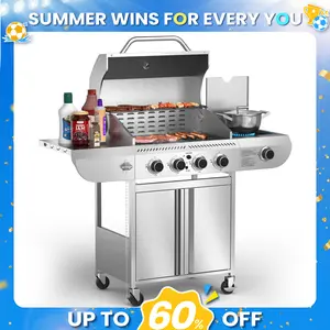 Electatic BBQ Grill,Heavy-Duty Stainless Steel Gas Grill, 4 Burner Gas Grill with Side Burner,42000 BTU Propane Grill for Outdoor Cooking,Barbecue,Garden and Patio Backyard