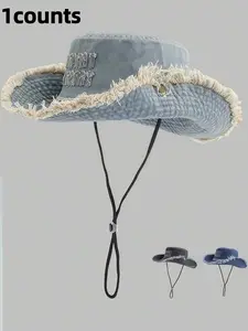 1pc Vintage Washed Frayed Edge Embroidered English Letter Drawstring Bucket Hat, Suitable For Couples, Outdoor Sports, Traveling And Daily Use Music Fest Y2KFest Back To School Autumn Winter Gifts Music Fest