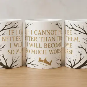 The Cruel Prince Mug by Holly Black Inspired Design with Quote Minimalist White with Gold Lettering