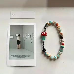 1pc Retro High-Value Beaded Bracelet Mushroom Forest Orange White Blue Rain Bracelet for Vacation Party Valentine's Day Gift Bracelet
