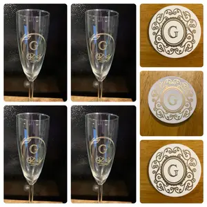 Personalized monogram coasters/ champagne flutes