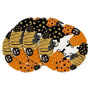 Lantern Pumpkin Halloween Round Placemats Set of 4, 14 Inch Fall Round Table Mats for Dining Decoration