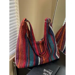 Women's Random Striped Pattern Tote Bag, Casual Large Capacity Shoulder Bag for Work & Daily Used, Trendy All-match Bag for Commuters and Students