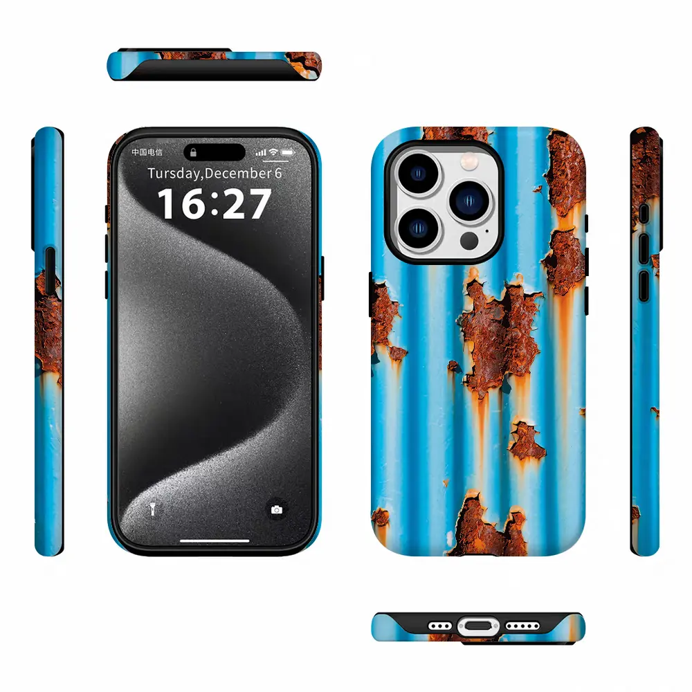 Retro Phone Case for iPhone 17/16/15/14/13/12/11ProMax/plus/xsmax 7/8/SE,Rusty pattern Double Layer TPU PC Material Shockproof Drop Proof Protective Shell Solid Protection Cover Smartphone Protector