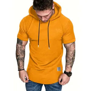 Plus size MEN'S casual hoodie-dark green, short sleeve, polyester, loose fit, summer sportswear with drawstring, casual wear | relaxed fit hoodie | stretchable fabric Tops Knit Menswear Collar Sweatshirts Pullover Black Knife Activewear Athletic