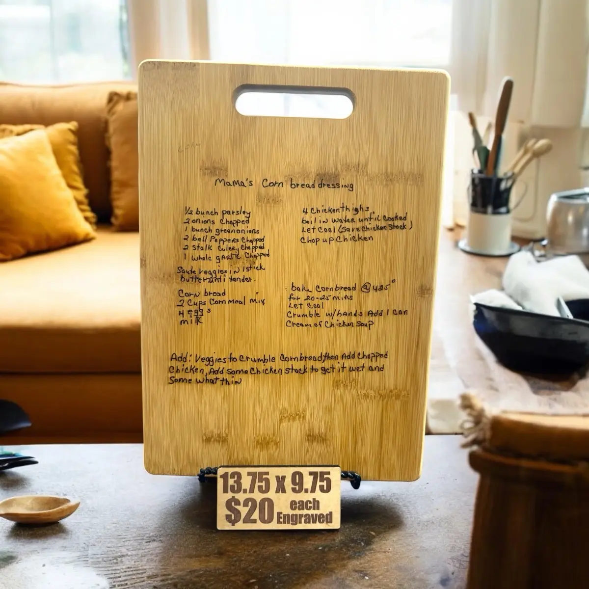 Recipe or Monogram cutting board. 13.75 x 9.75