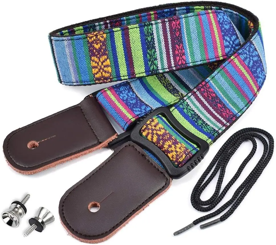 Floral Pattern Colorful Guitar Strap for Ukuleles, Stringed Instrument Accessory Compatible with Tenor, Concert, Soprano, Baritone Sizes for Adults