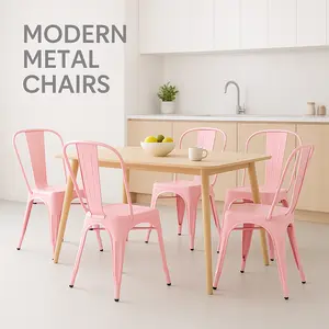 【On Sale】Ferroiarea 6-Pieces Pink Metal Dining Chairs with Backrest – Sturdy Kitchen Chairs Indoor Stackable Chair Set for Living Room, Restaurant and your Patio Minimalist Ergonomic Durable Design