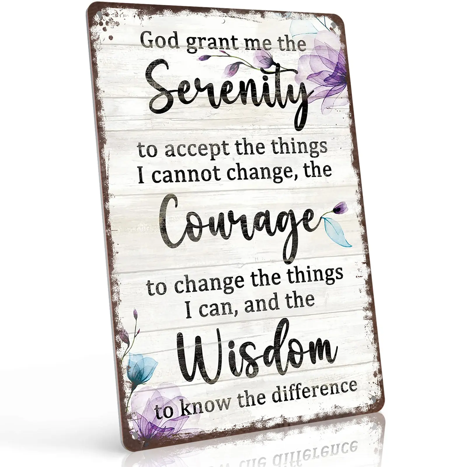 Serenity Prayer Floral 12x8 Inch Aluminum Metal Sign - Inspirational Recovery Wall Decor for Home, Office, Therapy Room, Bedroom - Retro Tin Sign Gift for Sobriety Advocates, Mental Health Support and Faithful Believers, Room Decor, Home Decor Ideas