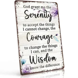 Serenity Prayer Floral 12x8 Inch Aluminum Metal Sign - Inspirational Recovery Wall Decor for Home, Office, Therapy Room, Bedroom - Retro Tin Sign Gift for Sobriety Advocates, Mental Health Support and Faithful Believers