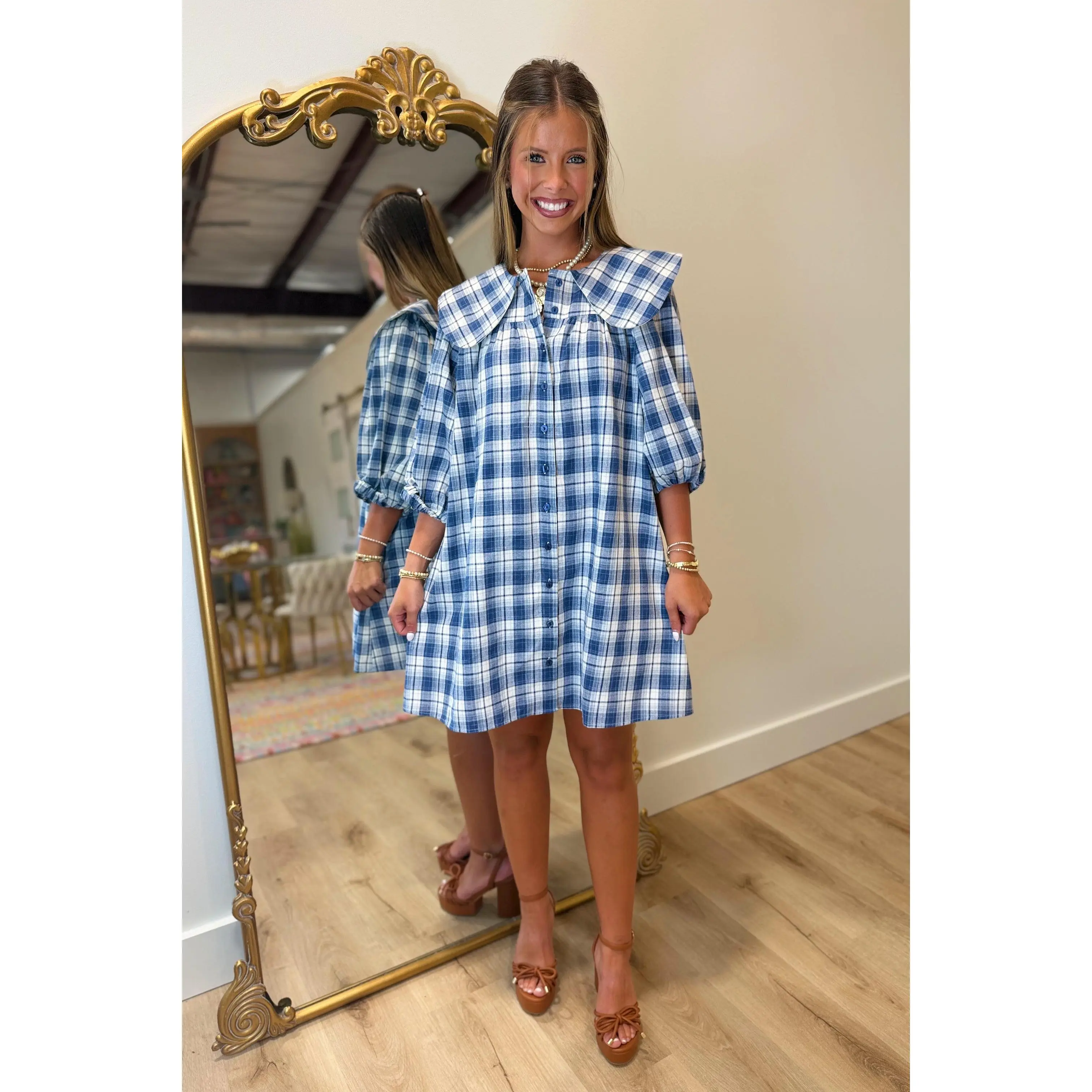 Autumn Evermore Plaid Dress Blue