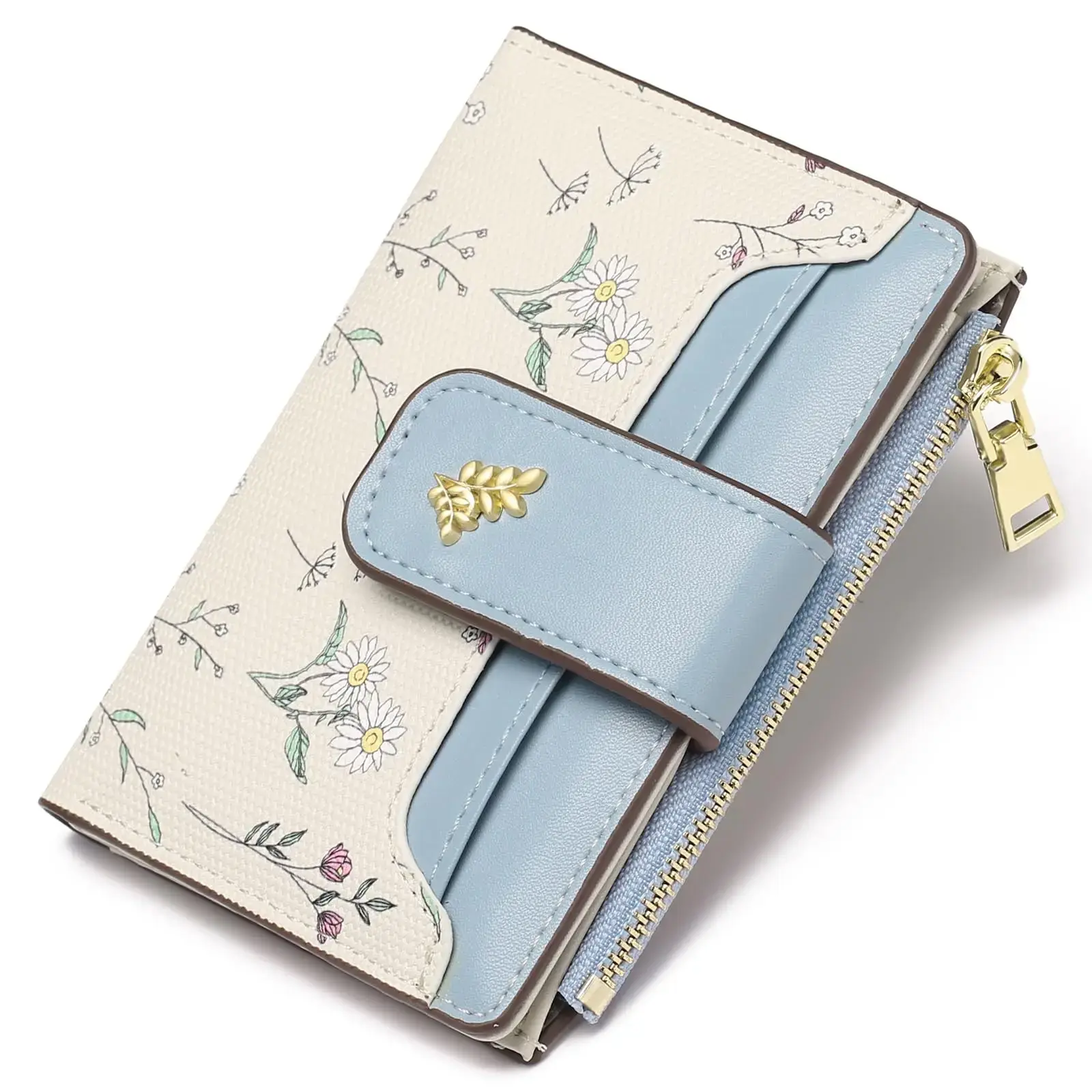 VTLASK Women's RFID Blocking Floral Print PU Leather Long Wallet - Clutch Shape Large Card Holder with Zip Coin Pocket, Casual Wear Basic Look Accessory for Ladies, Wallets for Women, Polyurethane, Zip Closure, Anti-Theft
