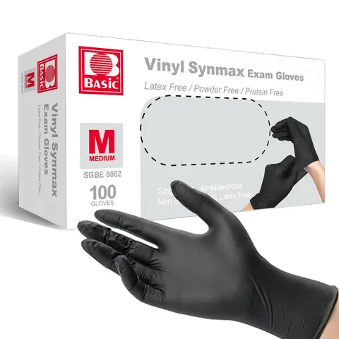 INTCO Synmax Nitrile Vinyl Disposable Non-Medical Gloves (100pcs Black) - Powder-Free, Latex-Free, Plastic Household Lightweight Cleaning Gloves, Waterproof, Wear-Resistant, Allergy-Safe, Sensitive-Touch Fit Box