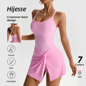 Hijesse  The 2 In 1 Anti-Exposure Casual Elegant Golf Tennis Dress, Sleeveless Everyday Basic New Stylish Waist-Tie Advanced Slimming Sexy Figure-Flattering College-Style Beautiful Back Tight-Fitting Sports Fitness Tie-Waist Yoga Dress