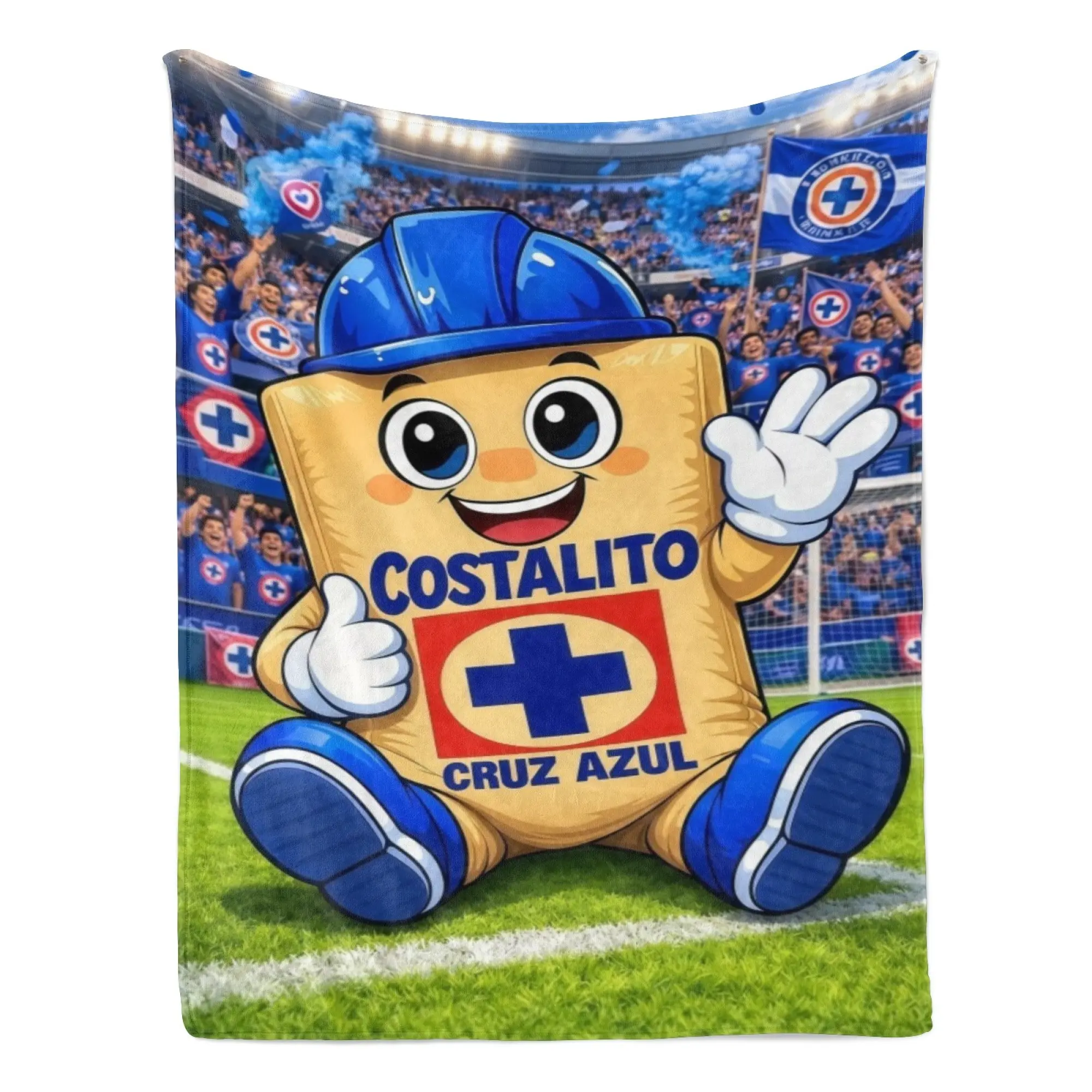 Cruz Azul Costalito Mascot Flannel Blanket, Mexican Football Team Stadium Print Throw Blanket, Soft Plush Warm Blanket for Couch Bedroom, Cozy Comfy Nap Blanket, Perfect Giftable Decorative Blanket for All Seasons