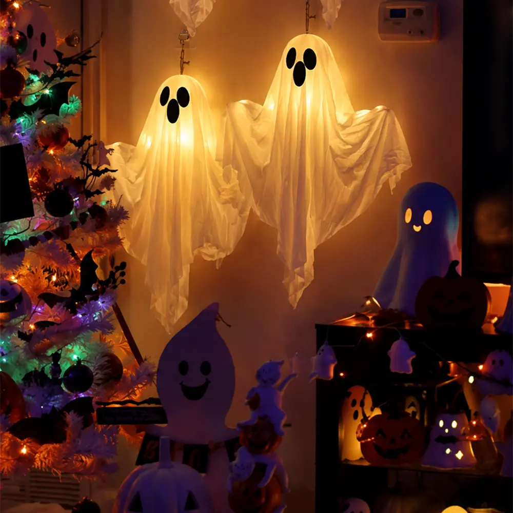 Horror Retro Ghost Style Hanging Decorative Lights, LED Glow Halloween Decorations, Indoor-Outdoor Balcony Courtyard Porch Tree Night Light, Holiday Party Supplies, Halloween Gifts