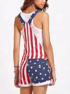 High Rise Skinny Jeans, Sleeveless Denim Overall Shorts, Multi-Pocket Rolled Hem, Striped American Flag Design, Casual Loose Fit, Independence Day, Overalls, OOTD, Must Have, Trendy, Everyday, Modern, Vacation Vibes
