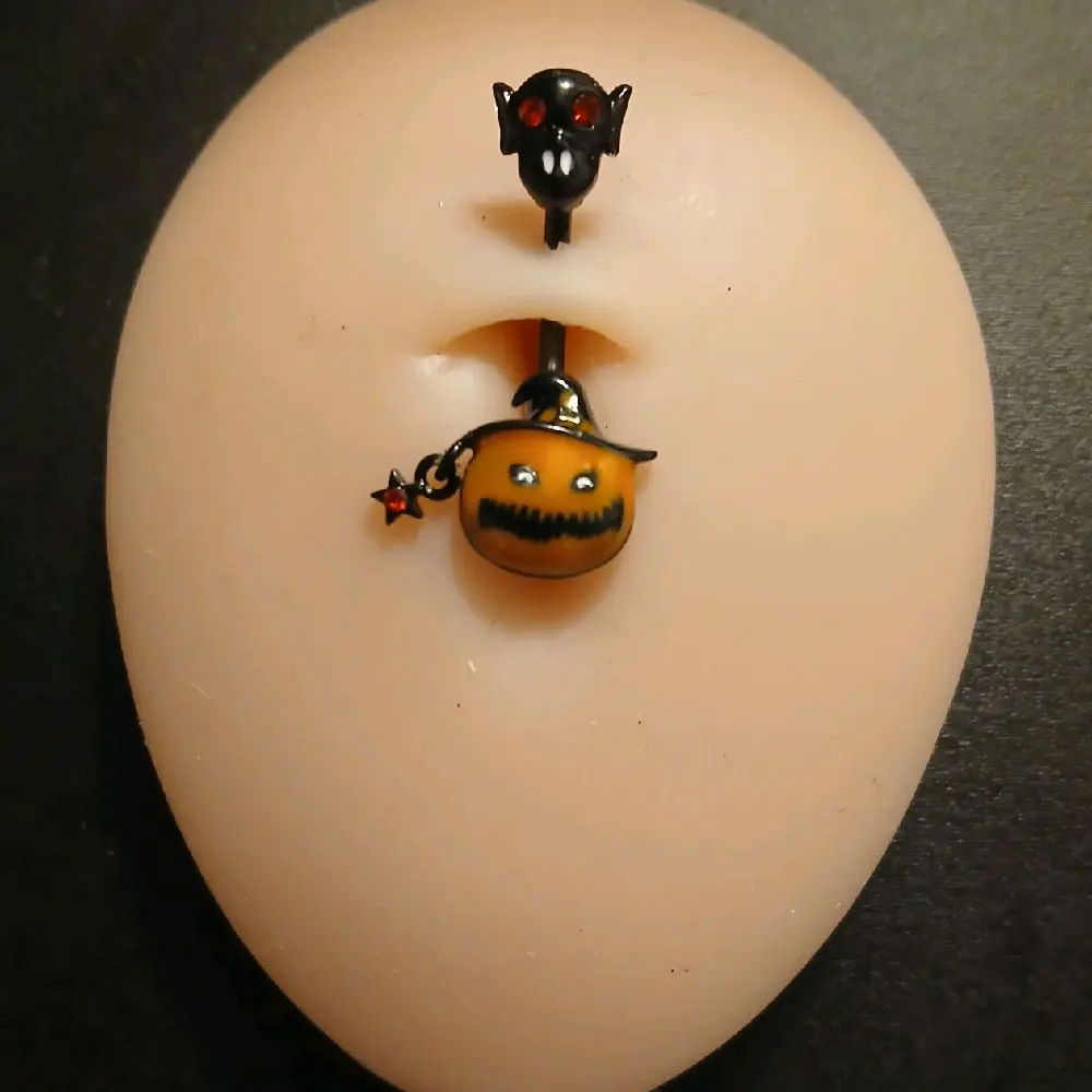 Demon Cat with Scary Pumpkin Belly Piercing Halloween Themed Accessory for Spooky Fun