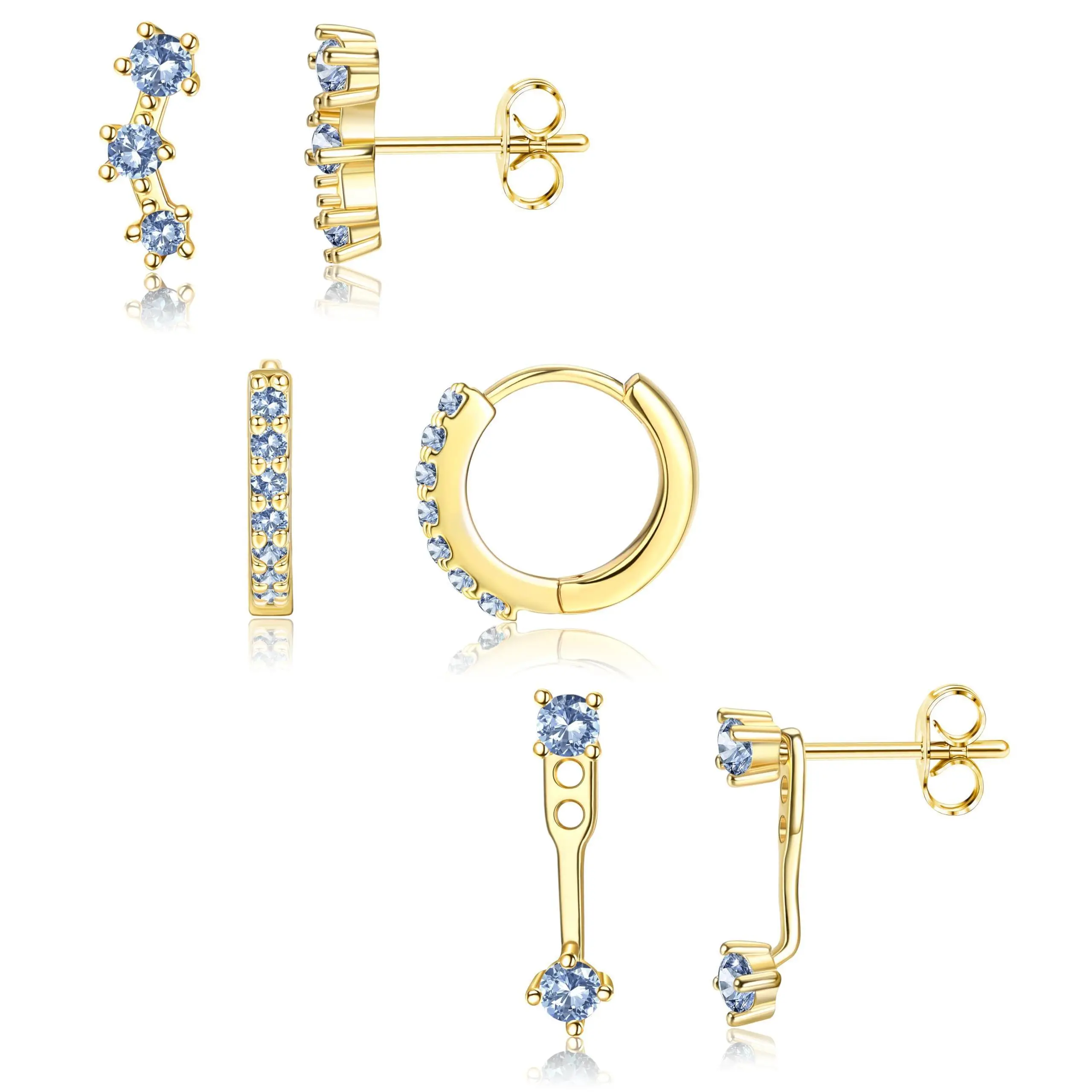 14K Gold Plated,White Blue CZ