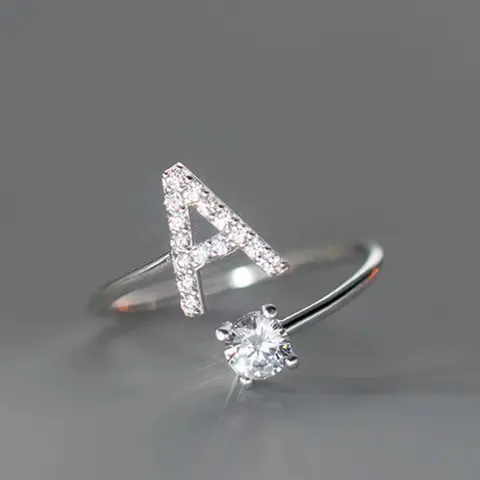Creative Letter & Artificial Zircon Decor Cuff Engagement Ring for Her, Unique Rings, Adjustable Open Promise Wedding Ring, Fall Fashion Jewelry Accessories As Gift for Women & Girls, Alphabet Design Ring, Adjustable Initial Rings, Beautiful Rings