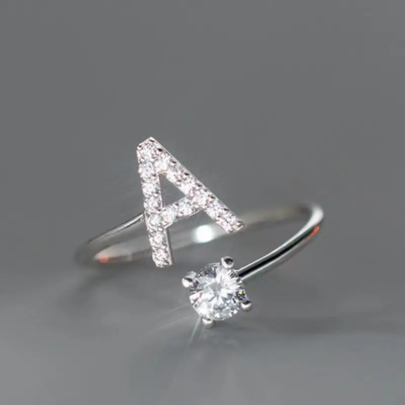 Creative Letter & Artificial Zircon Decor Cuff Engagement Ring for Her, Unique Rings, Adjustable Open Promise Wedding Ring, Fall Fashion Jewelry Accessories As Gift for Women & Girls, Alphabet Design Ring, Adjustable Initial Rings, Beautiful Rings