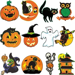 Vintage Halloween Decorations- 12 Pieces Large Size Halloween Cutouts, Durable Cardboard Classic Artwork Cut Outs Old Style Halloween Elements Posters for Halloween Window Wall Decor and Supplies