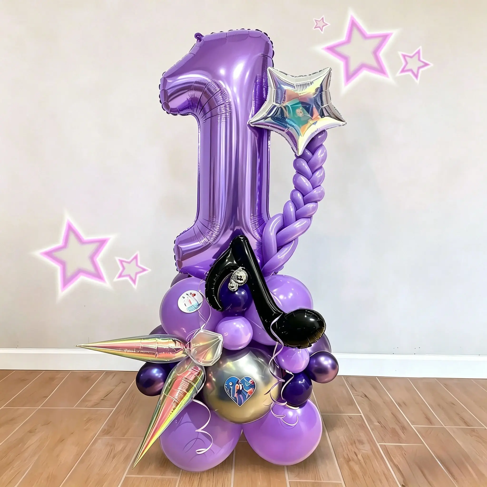 33-Piece K-Pop Music Theme Girl Group Digital Balloon Set, Number, Note, Star, Water Drop Balloons, Birthday Party Decorations