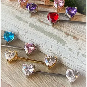 PAIR Double Heart Gem Nipple Rings Shields Barbells 14g Piercing Body Jewelry