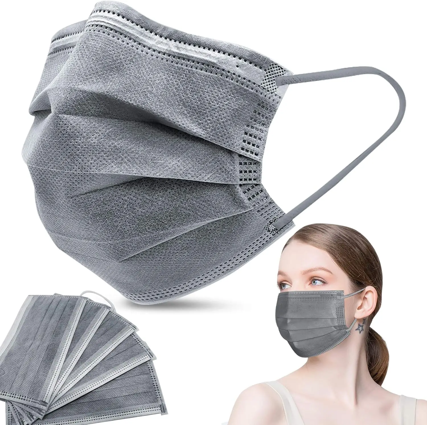 Gray Disposable 100 Pcs Face Mask - 3 Ply Ear Loop, Unisex Design, Fashionable Style, Suitable for Daily Use, Suitable for Weddings & Parties
