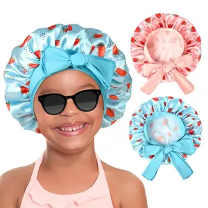 X-HDW28   2 PCS Baby Bonnet Silk Satin Bonnet for Kids Sleeping Cap Curly Natural Hair Silk Bonnets for Girls Boys Infant